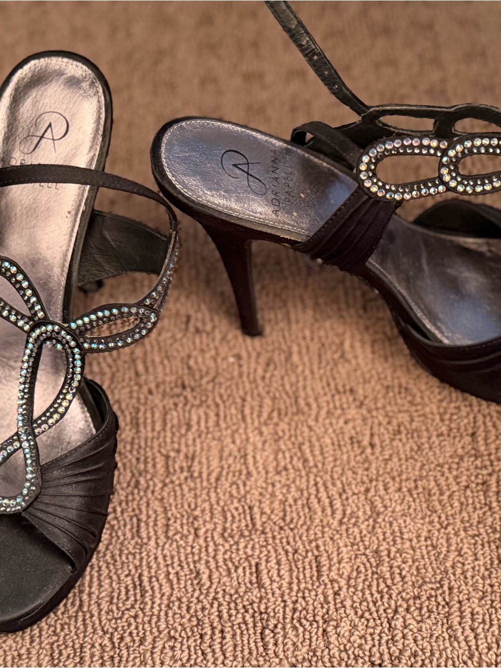 Adrianna Papell Black Crystal-Embellished Stiletto Sandals